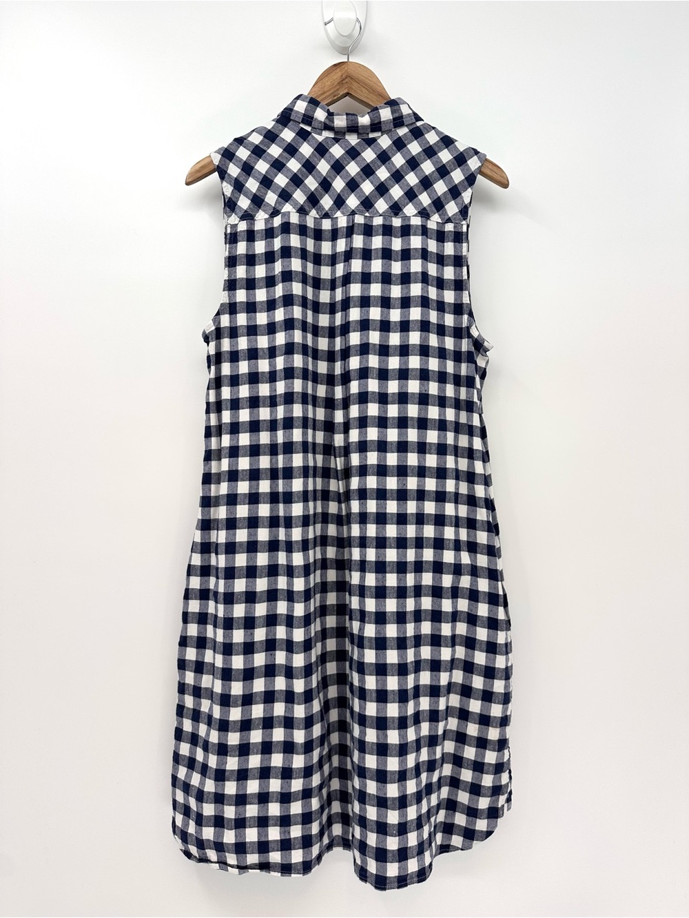 Land's End Navy & White Gingham Midi Shirtdress with Pockets Size 14 - Picture 5 of 9